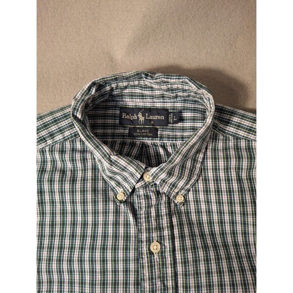 Ralph Lauren Shirt Men's L Blake OCBD Oxford Cloth Plaid  Blue Green Pony - Picture 5 of 6